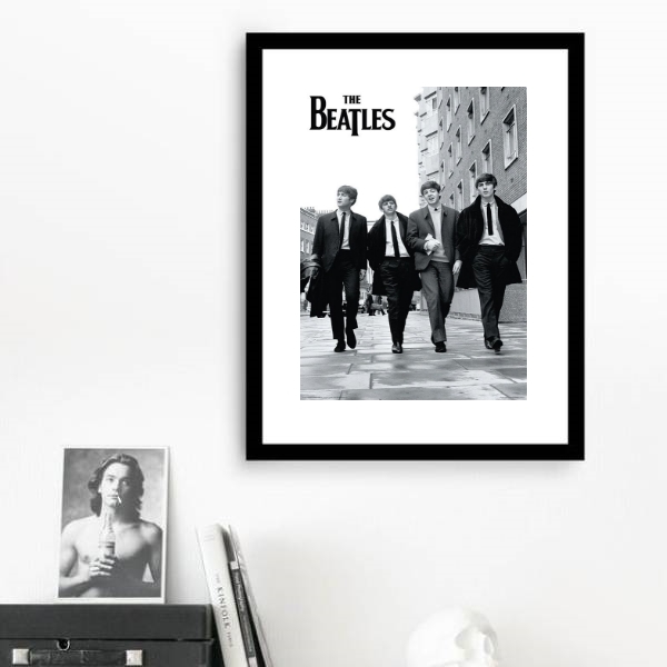 Quadro Foto Clássica Beatles - 60x48cm Moldura:madeira Branca