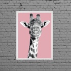 Quadro Foto Girafa Fundo Rosa 45x34cm - Com Vidro Moldura:mad