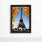 Quadro Foto Paris Torre Eiffel e Flores Moldura Preta 22x32