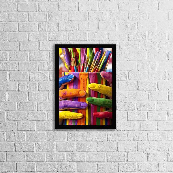 Quadro Foto Pincéis Coloridos 33x24cm - Com Vidro Moldura:mad