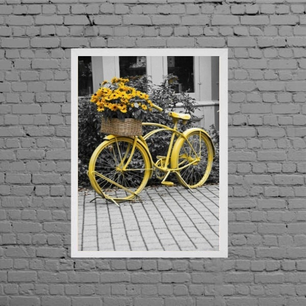 Quadro Fotografia Bicicleta Amarela 24x18cm Moldura:madeira P