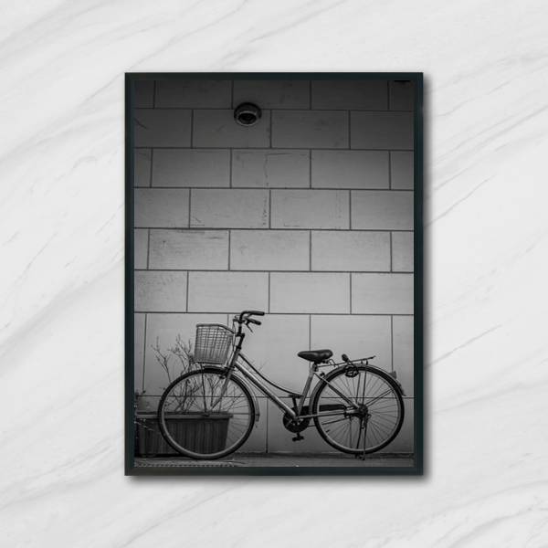 Quadro Fotografia Bicicleta Muro 45x34cm - Com Vidro Moldura: