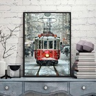Quadro Fotografia Bonde Vermelho Neve 33x24cm - Com Vidro Mol