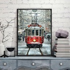 Quadro Fotografia Bonde Vermelho Neve 33x24cm - Com Vidro Mol