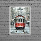 Quadro Fotografia Bonde Vermelho Neve 33x24cm - Com Vidro Mol
