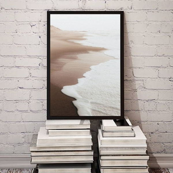 Quadro Fotografia Branca Bege Marrom Praia Mar 24x18cm - Com