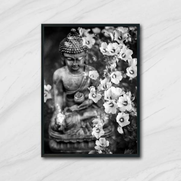 Quadro Fotografia Buda 33x24cm - Com Vidro Moldura:madeira Pr