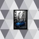 Quadro Fotografia Carro Retrô Azul 33x24cm - Com Vidro Moldur