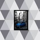 Quadro Fotografia Carro Retrô Azul 33x24cm - Com Vidro Moldur