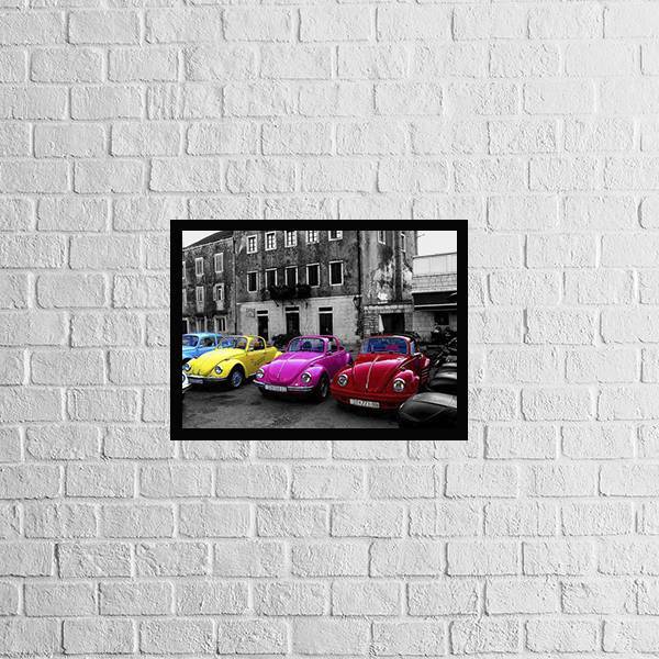 Quadro Fotografia Carros Coloridos 24x18cm - Com Vidro Moldur