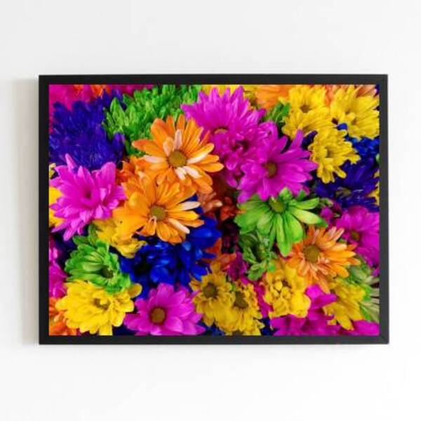 Quadro Fotografia De Flores Multicoloridas 33x24cm - Com Vidr
