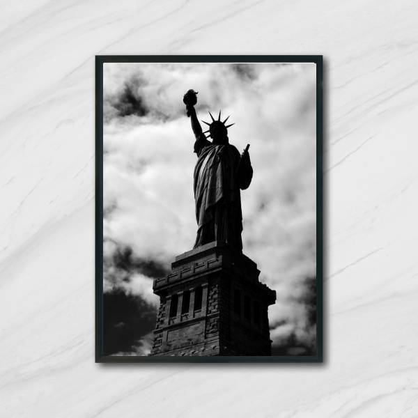 Quadro Fotografia Estátua Da Liberdade Preto E Branca 24x18cm