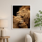 Quadro Fotografia Família De Leões Amorosos 33x24cm Moldura B