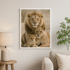 Quadro Fotografia Família De Leões Bege - 1 Filhote 24x18cm -