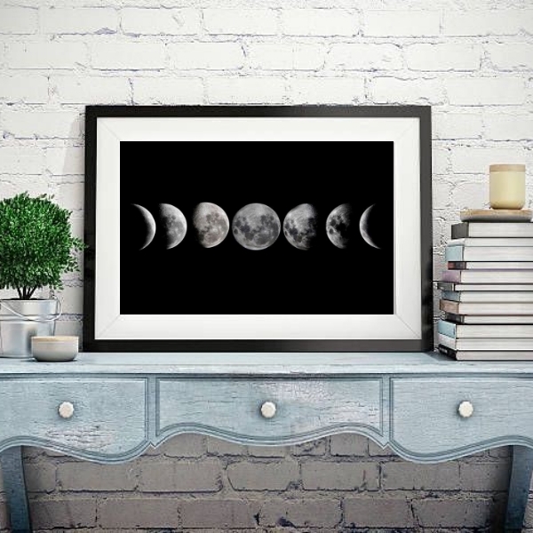 Quadro Fotografia Fases Da Lua - 60x48cm Moldura:madeira Bran