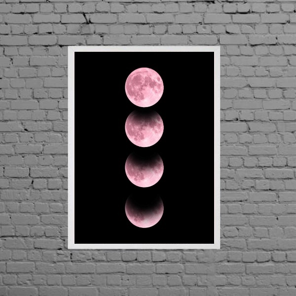 Quadro Fotografia Fases Da Lua Rosa 33x24cm Moldura:madeira B