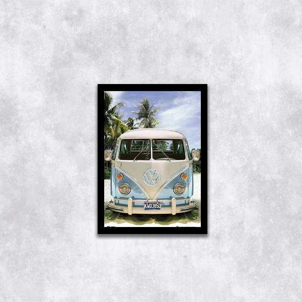Quadro Fotografia Kombi Na Praia 33x24cm - Com Vidro Moldura: