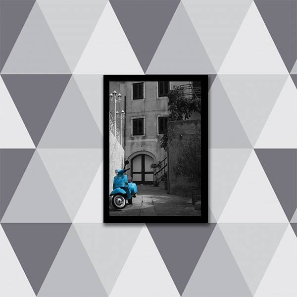 Quadro Fotografia Lambreta Azul 45x34cm - Com Vidro Moldura:m