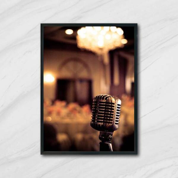 Quadro Fotografia Microfone 24x18cm - Com Vidro Moldura:madei