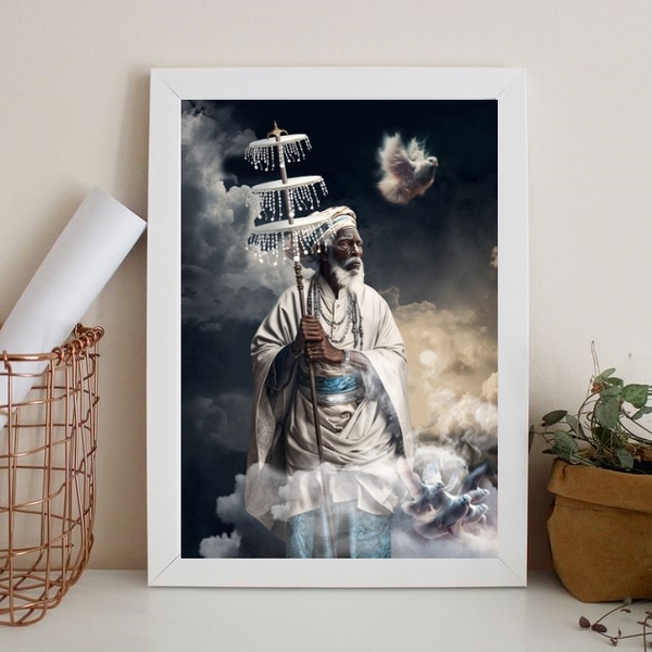 Quadro Fotografia Pai Oxalá 45x34cm - Com Vidro Moldura:madei