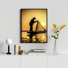 Quadro Fotografia Pescador- Por Do Sol 33x24cm Moldura:madeir