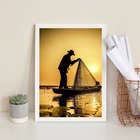 Quadro Fotografia Pescador- Por Do Sol 45x34cm Moldura:madeir