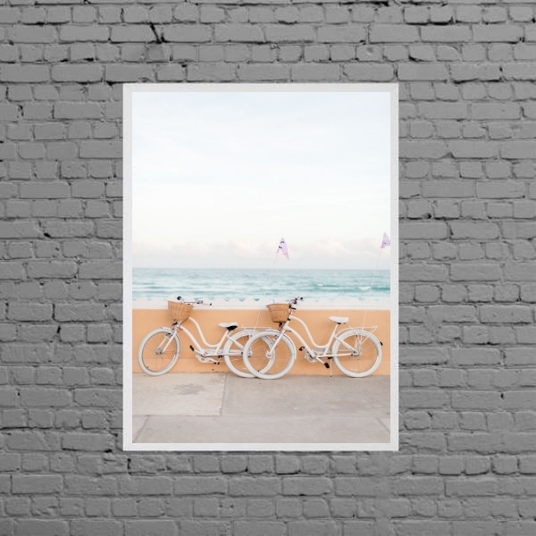 Quadro Fotografia Praia Bicicletas 24x18cm - Com Vidro Moldur
