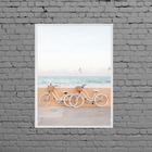 Quadro Fotografia Praia Bicicletas 24x18cm Moldura:madeira Pr