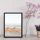 Quadro Fotografia Praia Bicicletas 33x24cm Moldura:madeira Pr