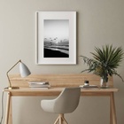 Quadro Fotografia Praia Em P&b - 60x48cm Moldura:madeira Preta