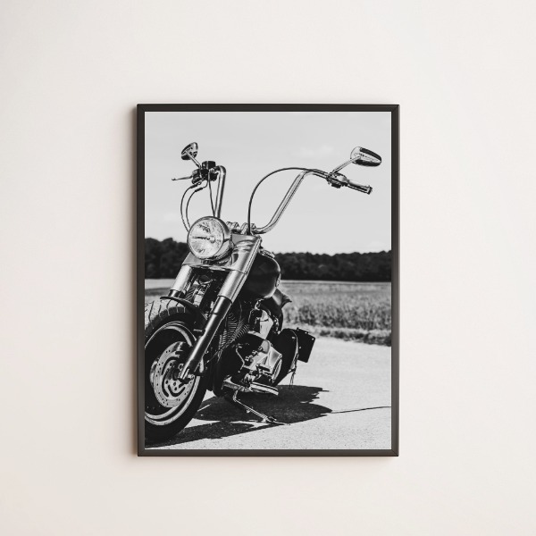 Quadro Fotografia Preto E Branca Moto 24x18cm - Com Vidro Mol