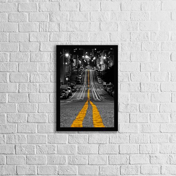 Quadro Fotografia Rua Pista Amarela 33x24cm - Com Vidro Moldu