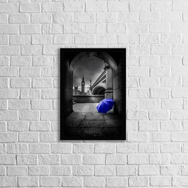 Quadro Fotografia Sombrinha Azul 45x34cm - Com Vidro Moldura: