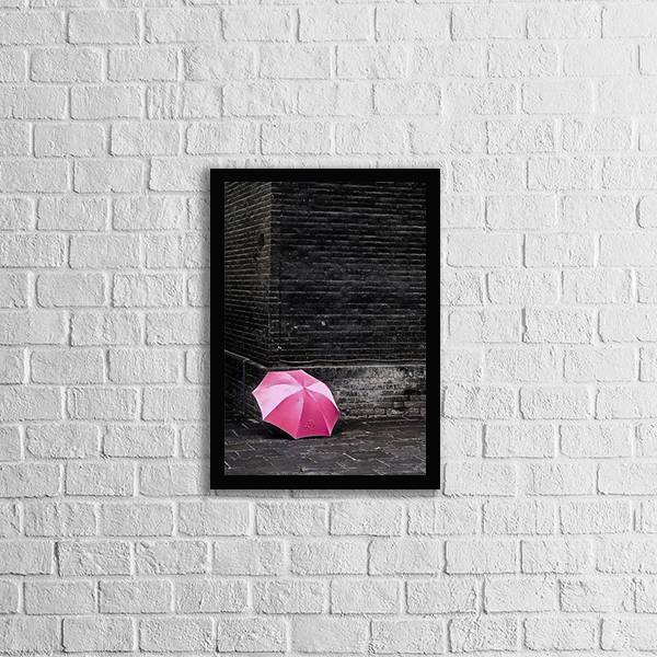 Quadro Fotografia Sombrinha Rosa 24x18cm - Com Vidro Moldura: