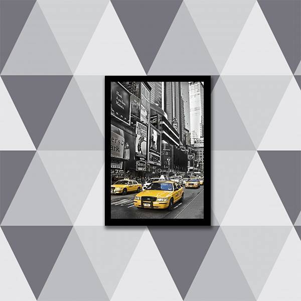 Quadro Fotografia Táxi New York Amarelo 33x24cm - Com Vidro M