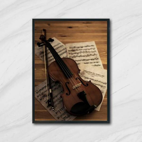 Quadro Fotografia Violino 33x24cm - Com Vidro Moldura:madeira