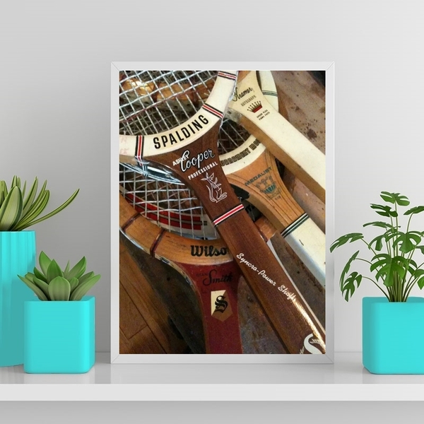 Quadro Fotografias Raquetes Tênis 24x18cm Moldura:madeira Pre