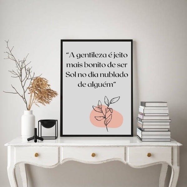 Quadro Frase Boho - Gentileza 24x18cm Moldura Preta