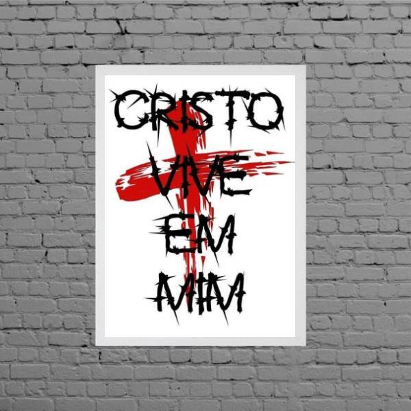 Quadro Frase Cristo Vive Em Mim 24x18cm Moldura:madeira Branca