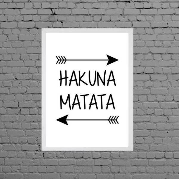 Quadro Frase Hakuna Matata 45x34cm Moldura:madeira Branca