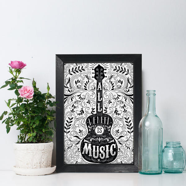 Quadro Frase Musica All You Need Is Music 22x32 Moldura Preta Leroy Merlin