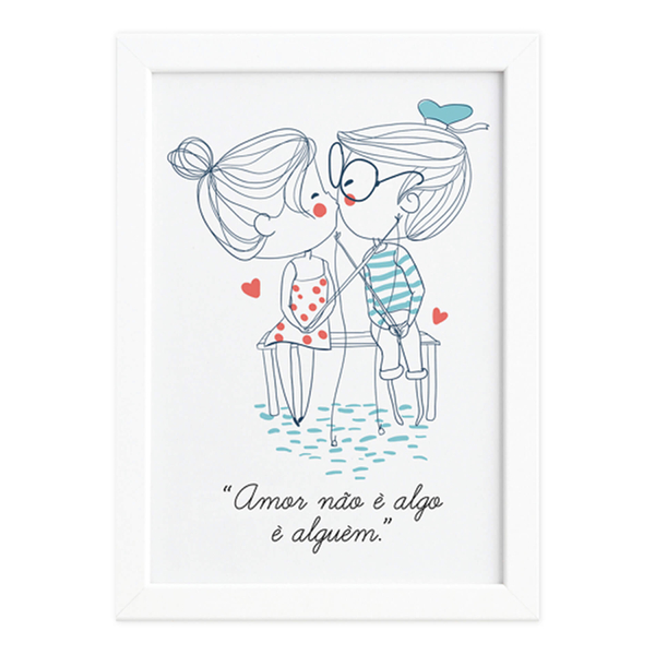 Quadro Frase Namorados Pescando Moldura Branca 33x43cm