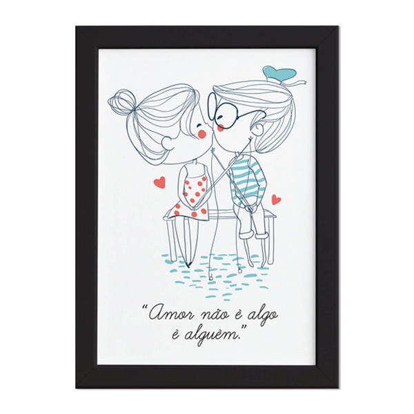 Quadro Frase Namorados Pescando Moldura Preta 33x43cm