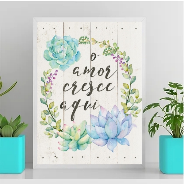 Quadro Frase O Amor Cresce Aqui 45x34cm Moldura:madeira Preta