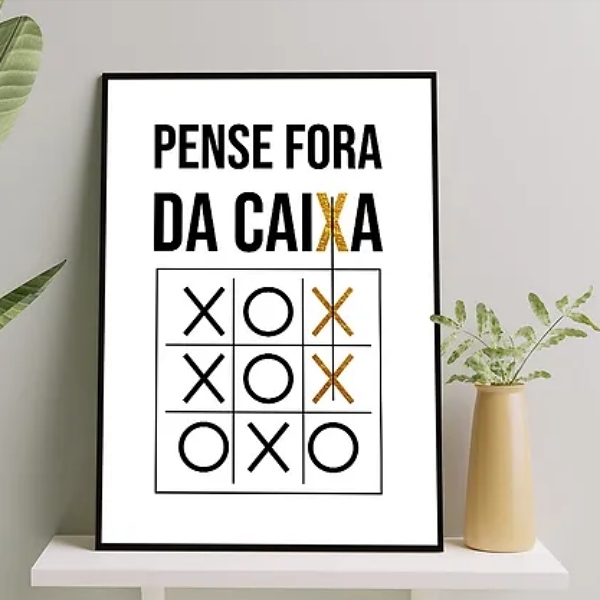 Quadro Frase Pense Fora Da Caixa 45x34cm - Com Vidro Moldura:
