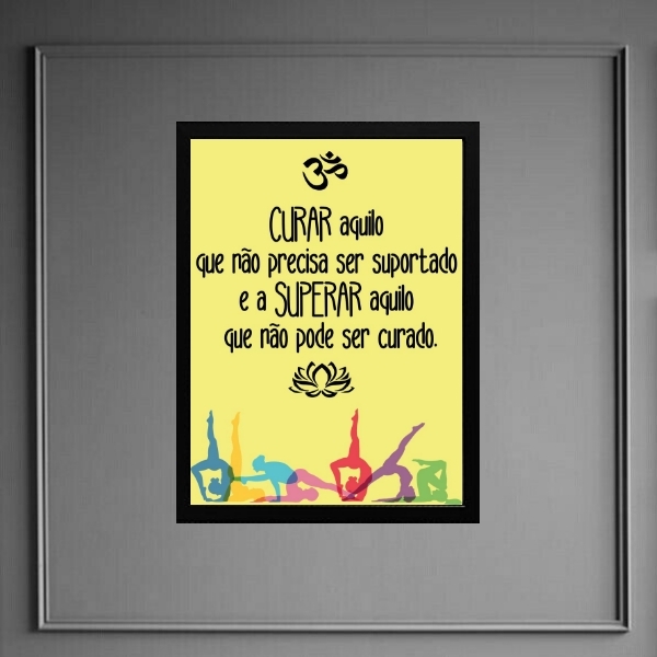 Quadro Frase Yoga - Curar E Superar 24x18cm - Com Vidro Moldu