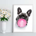 Quadro French Bulldog Bubble Gum 45x34cm Moldura Branca