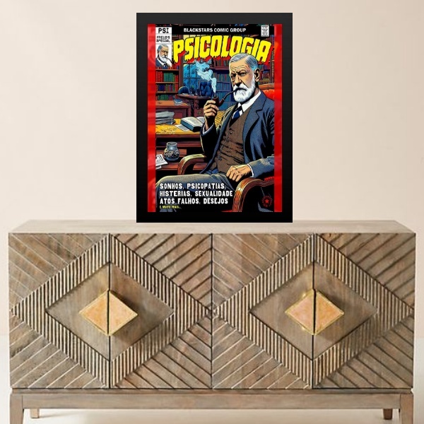 Quadro Freud - Psicologia 33x24cm - Com Vidro Moldura Preta