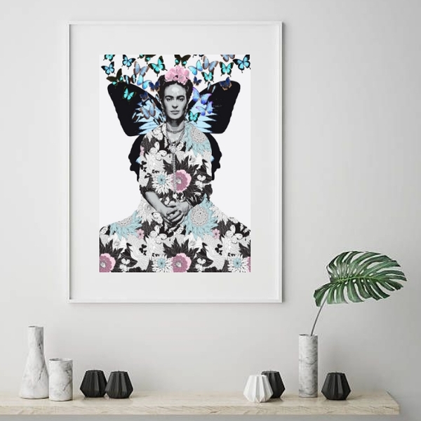 Quadro Frida Borboleta - 60x48cm Moldura:madeira Preta