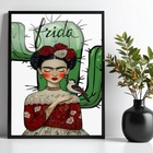 Quadro Frida Com Cacto E Passarinho 24x18cm Moldura Preta